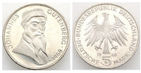 Germany - proof silver 5 marks - 1968-G (Karlsruhe) - 500th anniversary of the death of Johannes Gutenberg
