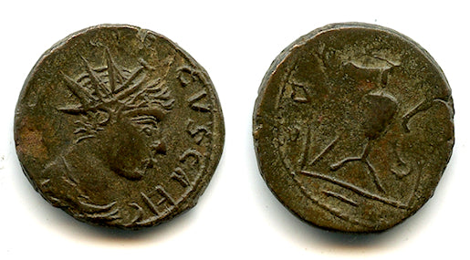 Barbarous radiate of Tetricus II w/sacrificial implements, c.270-280 AD, Roman Gaul