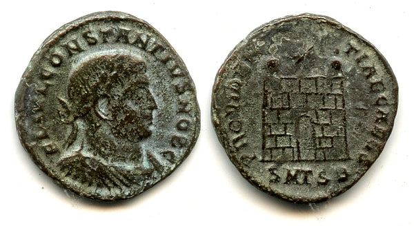 Camp-gate follis of Constantius II as Caesar (317-337 AD), Thessalonica, Roman Empire