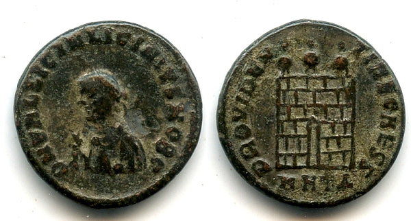Bronze camp-gate follis of Licinius II (317-324 CE), Heraclea, Roman Empire (RIC 19)