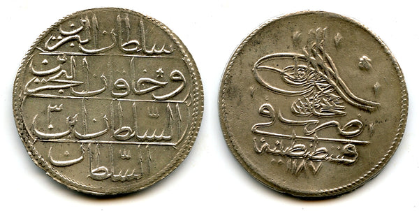 Silver piastre, RY3 (1776), Abdul Hamid (1774-1789), Ottoman Empire (KM 396)