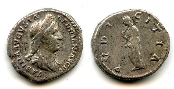 Scarce PVDICITIA silver denarius, Empress Sabina (d.136 CE), Rome, Roman Empire (RIC 407)