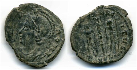 Unlisted VRBS ROMA/GLORIA EXERCITVS AE3 (337-340 AD), Antioch, Roman Empire