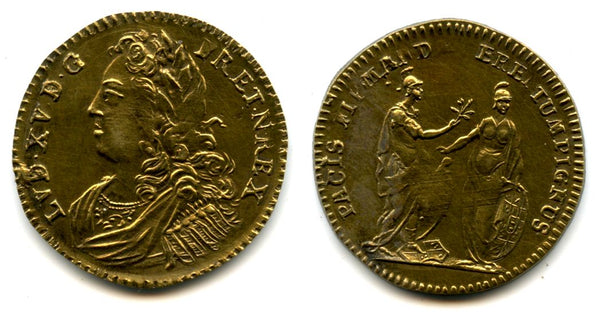 Nice brass token (AE25) of Louis XV (1715-1774), France