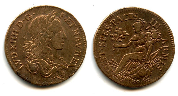 Nice brass token (AE25) of Louis XIV (1643-1715), France - "justice, health and peace in arms " type