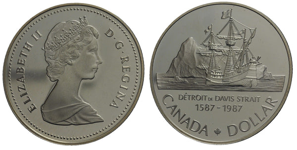 Silver proof dollar, St. Davis Strait discovery, 1987, Canada