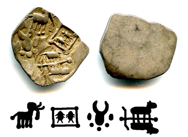 Unique silver punchmarked 6-mashaka, Andhra Janapada, c.500-350 BC, India