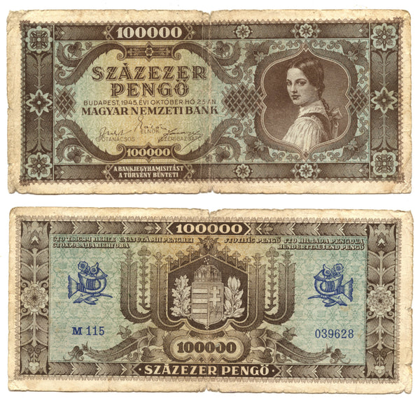 100000 pengo, 1945, Hungary (Pick-121)