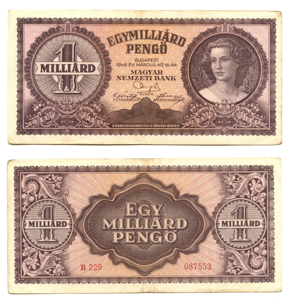 1 billion pengo, 1946, Hungary (Pick-125)