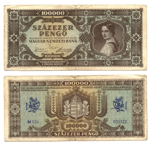 100000 pengo, 1945, Hungary (Pick-121)