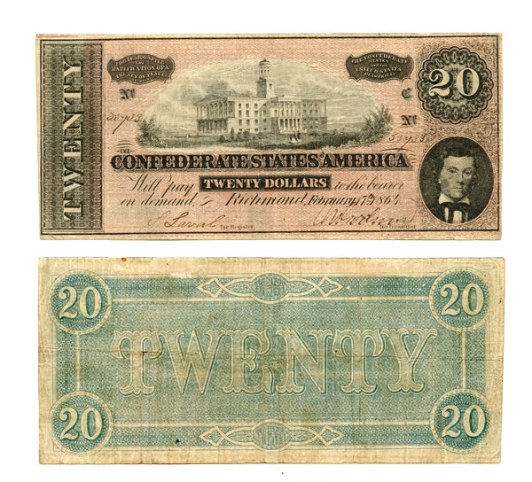 Last issue - 20$ Confederate States of America - 1864, w/o series (T-67 #516)