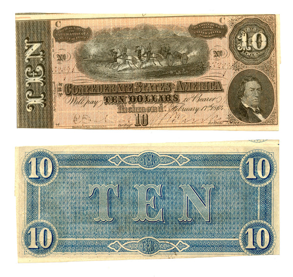 Last issue - 10$ Confederate States of America - 1864, series 10 (T-68 #552)