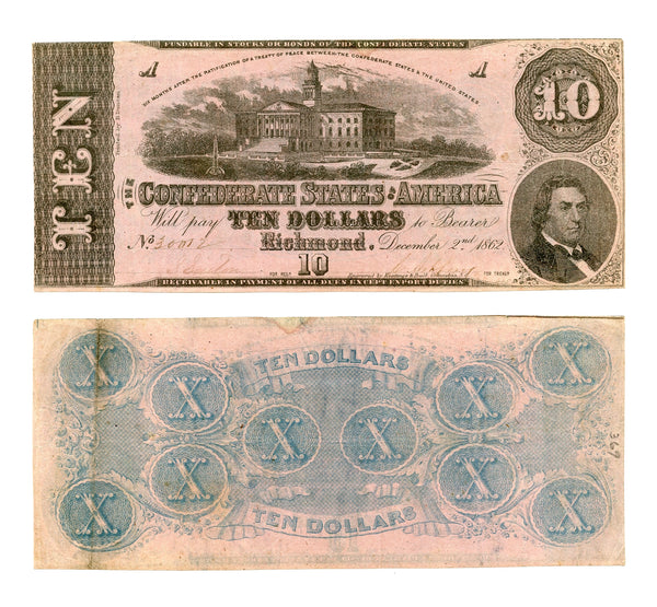 10$ Confederate States of America - 1862, no series (T-52 #369)