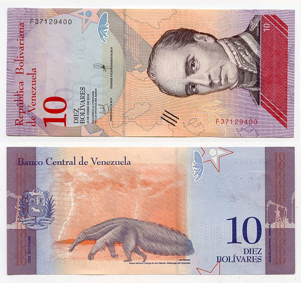 Uncirculated 10 bolivars banknote, 2018, Venezuela