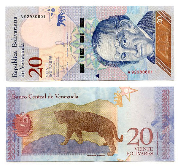 Uncirculated 20 bolivars banknote, 2018, Venezuela