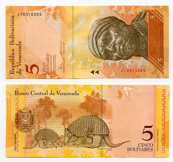 Uncirculated 5 bolivars banknote, 2007-2014, Venezuela