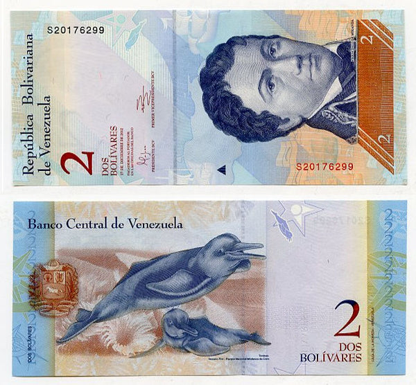 Uncirculated 2 bolivars banknote, 2007-2014, Venezuela