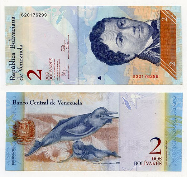 Uncirculated 2 bolivars banknote, 2007-2014, Venezuela