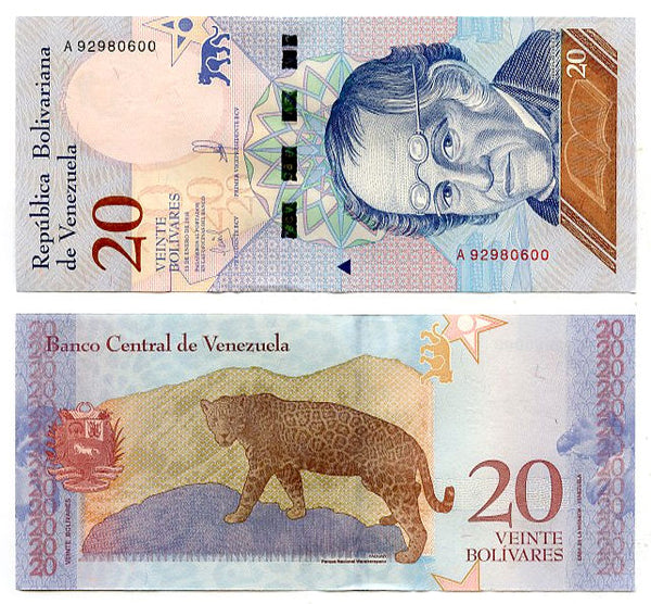 Uncirculated 20 bolivars banknote, 2018, Venezuela