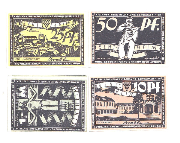 Set of 4 different notgeld paper money, 1918-1922, Bentheim, Germany