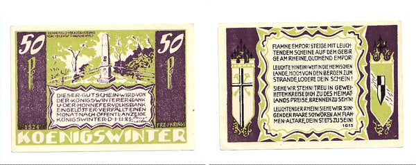 Nice notgeld paper money, 1918-1920, Konigswinter, Germany