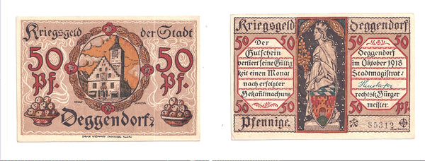 Nice notgeld paper money, 1918, Deggendorf, Germany