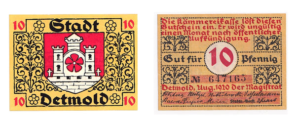 Nice notgeld paper money, 1920, Stadt Detmold, Germany