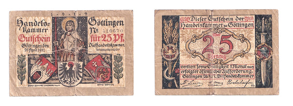 Nice notgeld paper money, 1917, Gottingen, Prussian province of Hanover