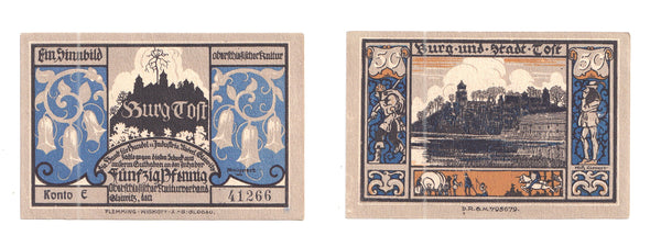 Nice notgeld paper money, 1922, Burg Tost, Germany