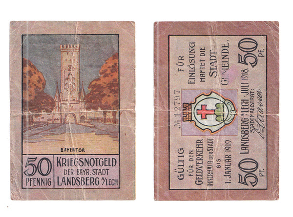 50 Pfennig Notgeld note, 1918, Landsberg, Germany