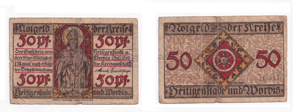 50 Pfennig Notgeld note, 1919, Heiligenstadt, Germany