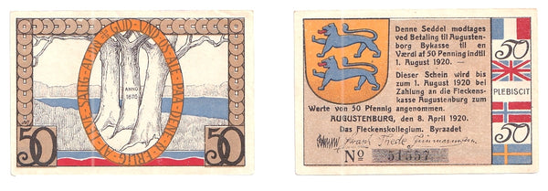 50 Pfennig Notgeld note, 1920, Augustenburg, Germany