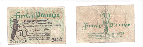 Lot of four 50 pfennig  Notgeld notes, Germany