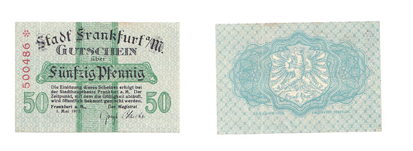 50pf  Notgeld note, 1917, Stadt  Frankfurt , Germany