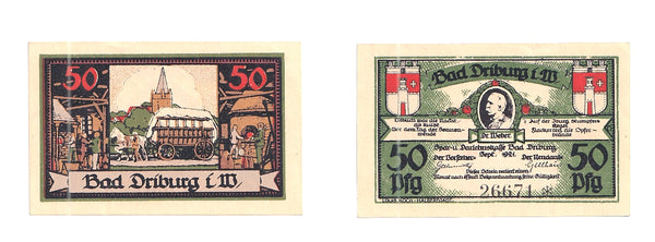 Lot of four 50 pfennig  Notgeld notes, Germany