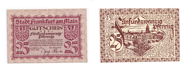 25 Pfennig Notgeld note, 1919, Stadt Frankfurt on Main, Germany