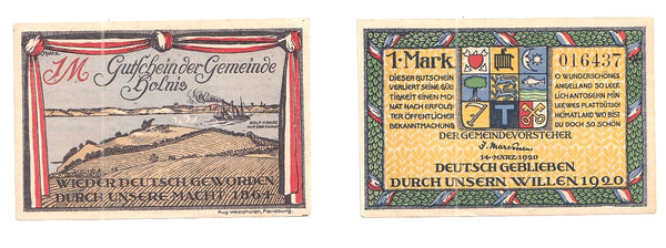 Nice notgeld paper money, 1mark, 1920, Geworden, Germany