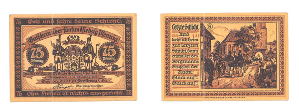 75 Pfennig Notgeld note, 1921, Freiberg , Germany