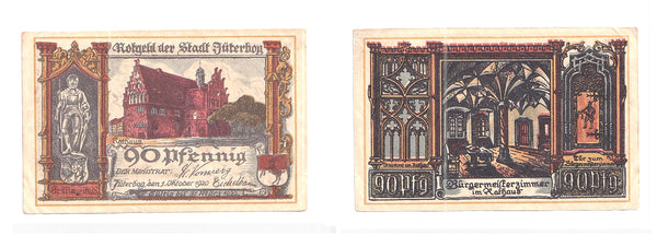 90 Pfennig Notgeld note, 1920,Jueterbog , Germany