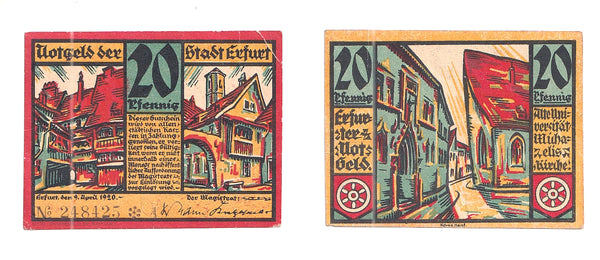 20pf  Notgeld note, 1920, Erfurt , Germany