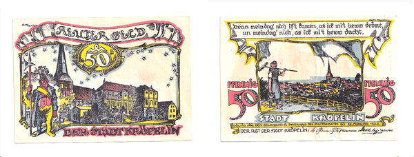 50 pfennig  Notgeld note, 1922, Stadt Kropelin , Germany