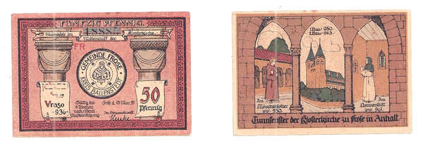 50 pfennig  Notgeld note, 1921, Turmfenster der Klosterkirche , Germany