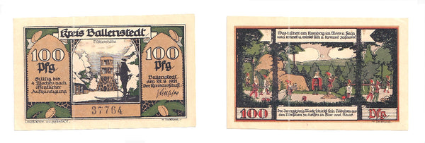 100 pfennig  Notgeld note, 1921, Ballenstedt , Germany
