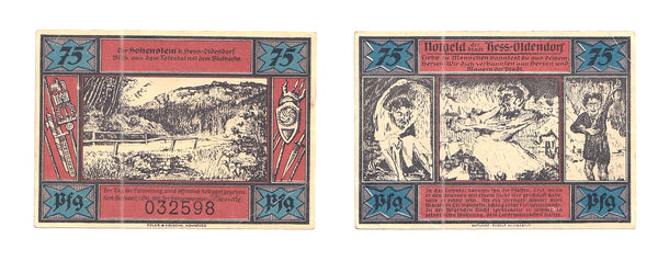 75 pfennig  Notgeld note, 1921, Hess-Oldendorf , Germany