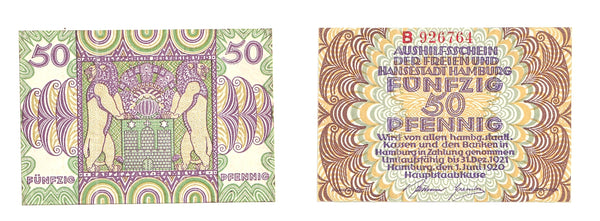 50 pfennig  Notgeld note, 1920, Hamburg , Germany