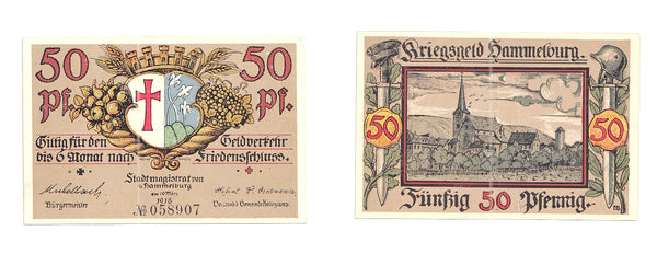 50 pfennig  Notgeld note, 1918, Kriegsgeld Hammelburg, Germany