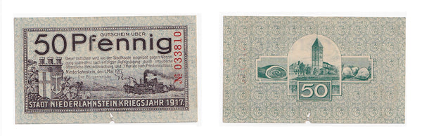 50 pfennig Notgeld note, 1917, Niederlahnstein, Germany