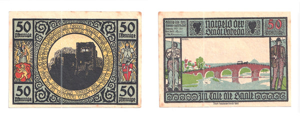 50 pfennig  Notgeld note, 1921, Stadt  Gobeda, Germany