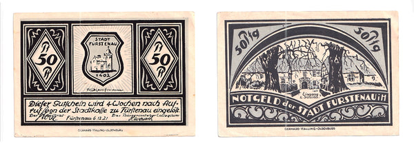50 pfennig  Notgeld note, 1921, Stadt  Furstenau, Germany