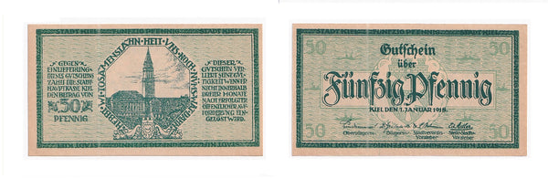 50pf  Notgeld note, 1918, Kiel, Germany.